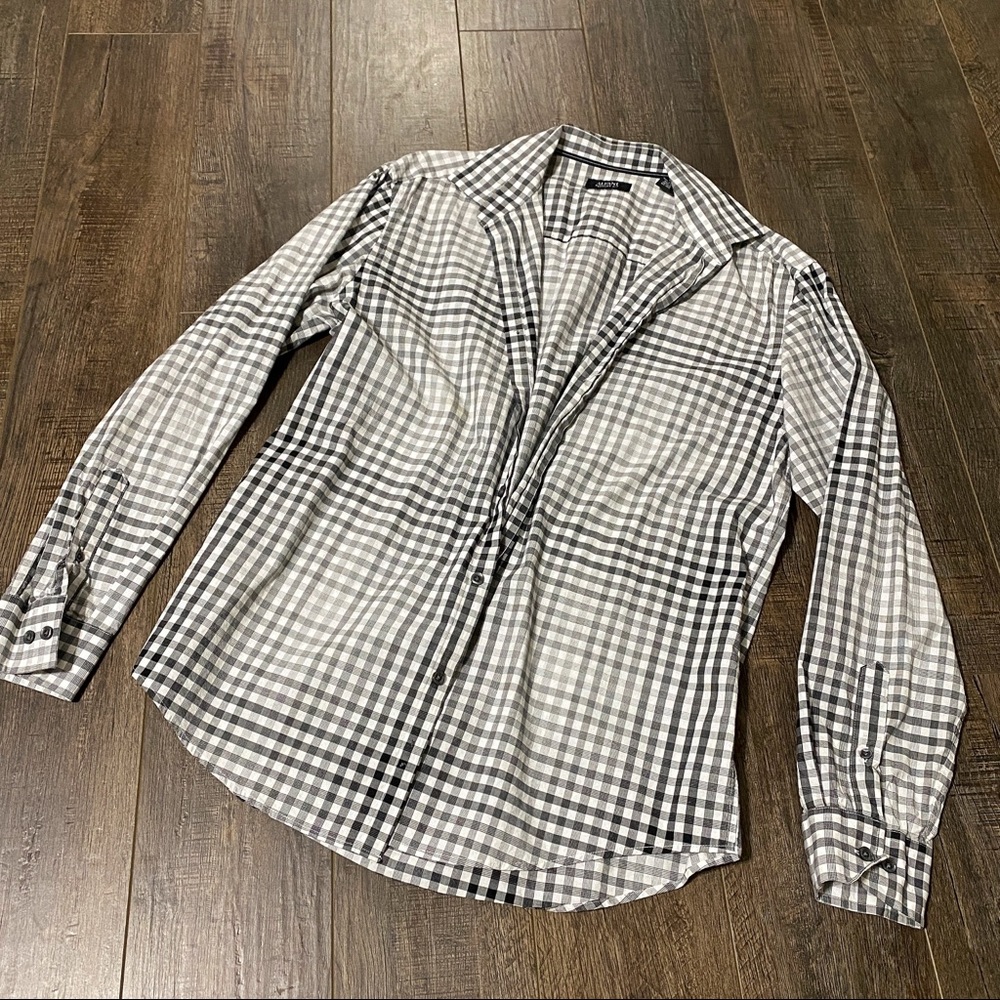 Alfani Regular Fit Mens Black White Grey Checkered Button Down Shirt Size Medium